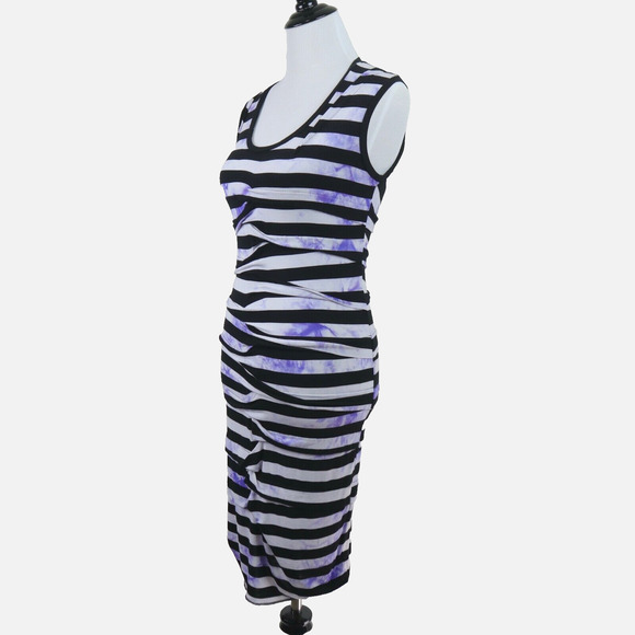 Nicole Miller Artelier Size S Ruched Dress Purple Splash Dye Stripe - Picture 1 of 9
